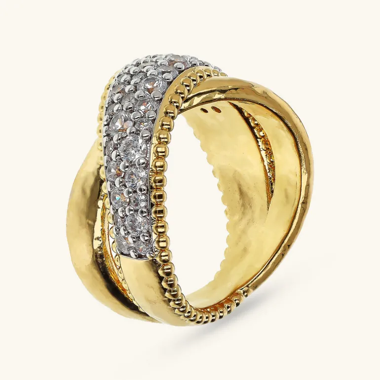 Anello a Fascia con Incrocio in Pavé di Cubic Zirconia