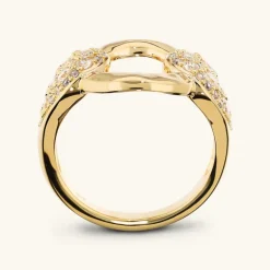 Anello a Fascia con Maglia Martellata e Pavé di Cubic Zirconia