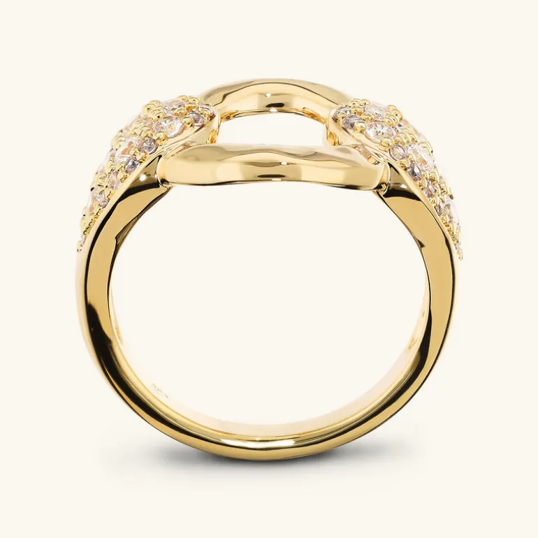 Anello a Fascia con Maglia Martellata e Pavé di Cubic Zirconia