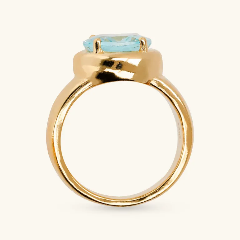 Anello Cocktail Martellato in Argento 925 placcato Oro Giallo 18Kt con Pietra Naturale Ovale