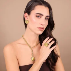 Anello Cocktail Texture Rigata con Moneta