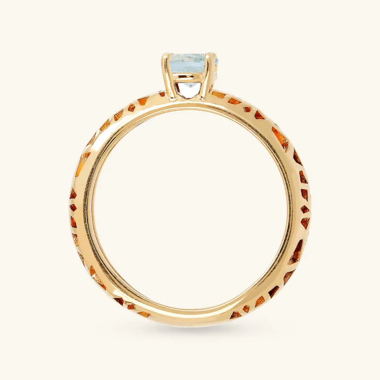 Anello Solitario Traforato in Argento 925 Placcato Oro Giallo 18kt con Pietra Naturale
