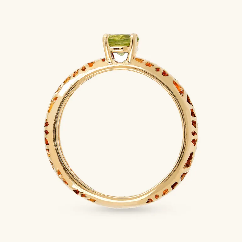 Anello Solitario Traforato in Argento 925 Placcato Oro Giallo 18kt con Pietra Naturale