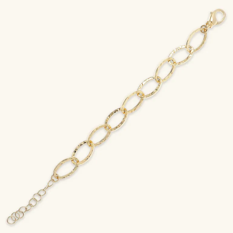 Bracciale Catena Sottile Ovale Allungata Martellata