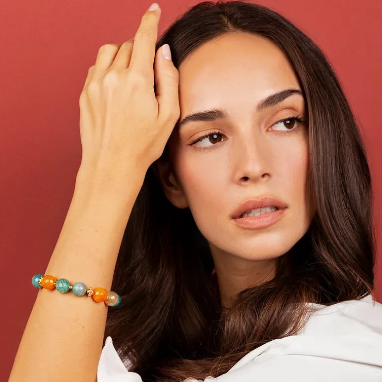 Bracciale con Pietra Naturale Agata Colorata ed Elementi Golden