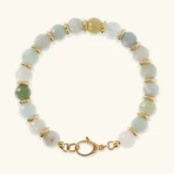 Bracciale con Sfere in Pietra Naturale Sfaccettata e Rondelle Martellate