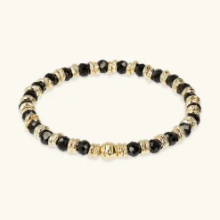 Bracciale Elastico con Rondelle Golden e Pietra Naturale Spinello Nero