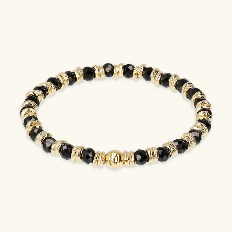 Bracciale Elastico con Rondelle Golden e Pietra Naturale Spinello Nero