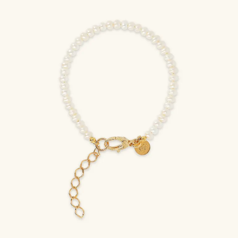 Bracciale in Argento 925 Placcato Oro Giallo 18kt con Rondelle in Perla Bianca d'Acqua Dolce Ø 3/3.5 mm