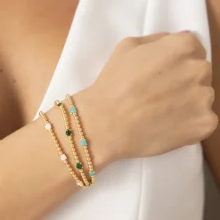 Bracciale in Argento 925 Placcato Oro Giallo 18kt con Piccole Sfere e Punti Luce in Cubic Zirconia