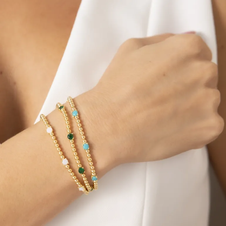 Bracciale in Argento 925 Placcato Oro Giallo 18kt con Piccole Sfere e Punti Luce in Cubic Zirconia
