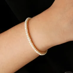 Bracciale in Argento 925 Placcato Oro Giallo 18kt con Rondelle in Perla Bianca d'Acqua Dolce Ø 3/3.5 mm