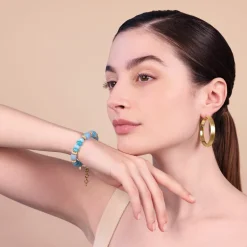 Bracciale in Argento 925 placcato Oro Giallo 18Kt con Rondelle Lavorate e Pietre Naturali Taglio Barilotto