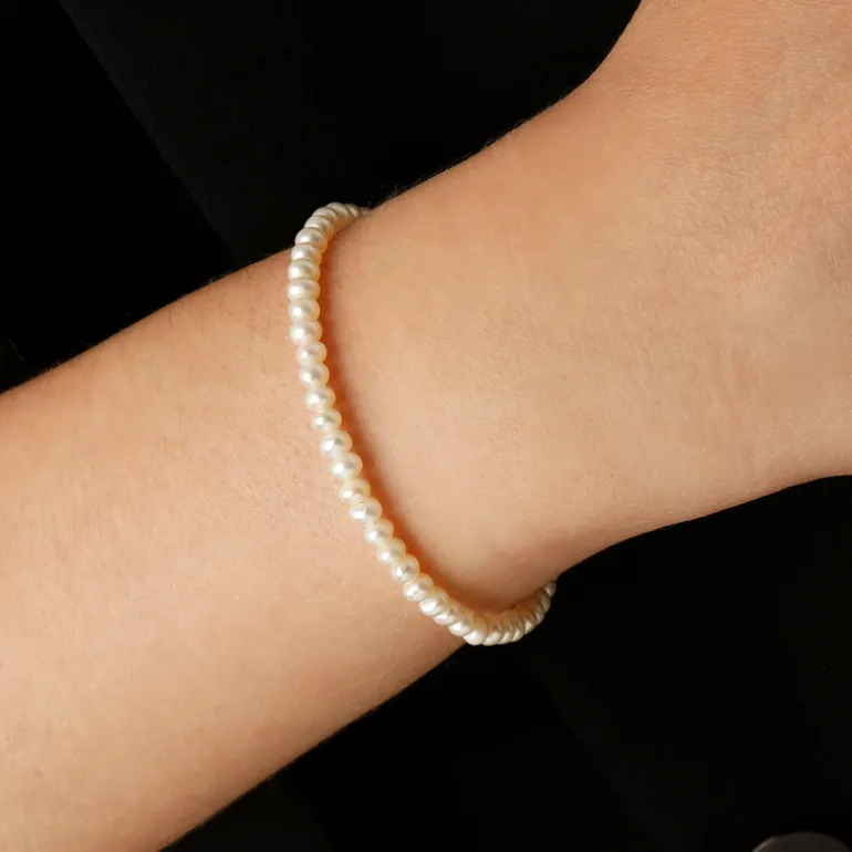 Bracciale in Argento 925 Placcato Oro Giallo 18kt con Rondelle in Perla Bianca d'Acqua Dolce Ø 3/3.5 mm