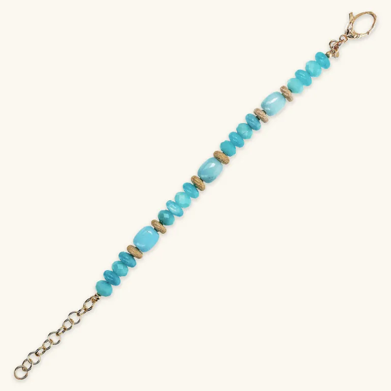 Bracciale in Argento 925 placcato Oro Giallo 18Kt con Rondelle Lavorate e Pietre Naturali Taglio Barilotto