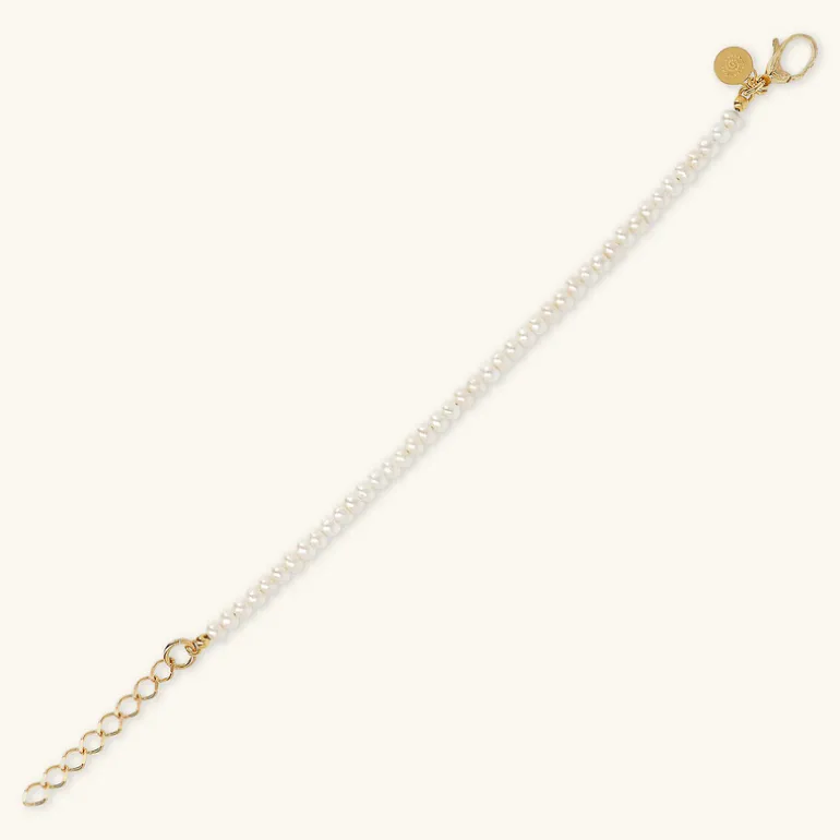 Bracciale in Argento 925 Placcato Oro Giallo 18kt con Rondelle in Perla Bianca d'Acqua Dolce Ø 3/3.5 mm