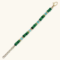 Bracciale in Argento 925 placcato Oro Giallo 18Kt con Rondelle Lavorate e Pietre Naturali