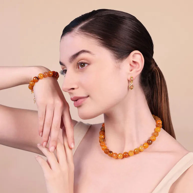 Bracciale in Argento 925 placcato Oro Giallo 18Kt con Pietra Naturale Agata Sfaccettata