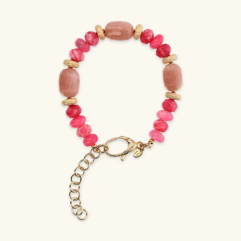 Bracciale in Argento 925 placcato Oro Giallo 18Kt con Rondelle Lavorate e Pietre Naturali Taglio Barilotto
