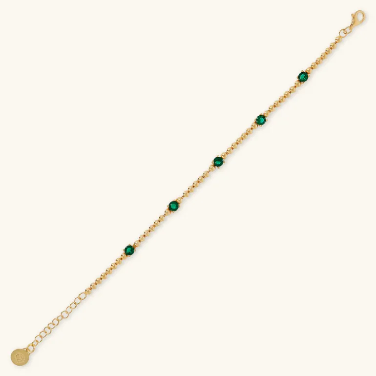 Bracciale in Argento 925 Placcato Oro Giallo 18kt con Piccole Sfere e Punti Luce in Cubic Zirconia