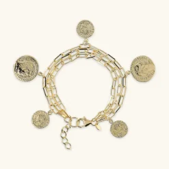 Bracciale Multifilo Catena Rolo Allungata con Charms Moneta