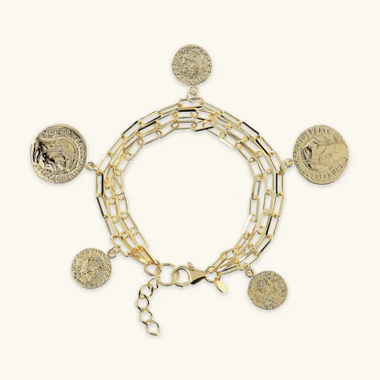 Bracciale Multifilo Catena Rolo Allungata con Charms Moneta