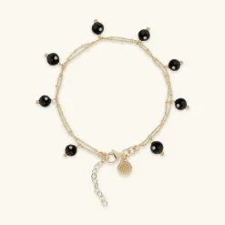 Bracciale Multifilo in Argento 925 Placcato Oro Giallo 18kt con Ciondoli in Pietra Naturale