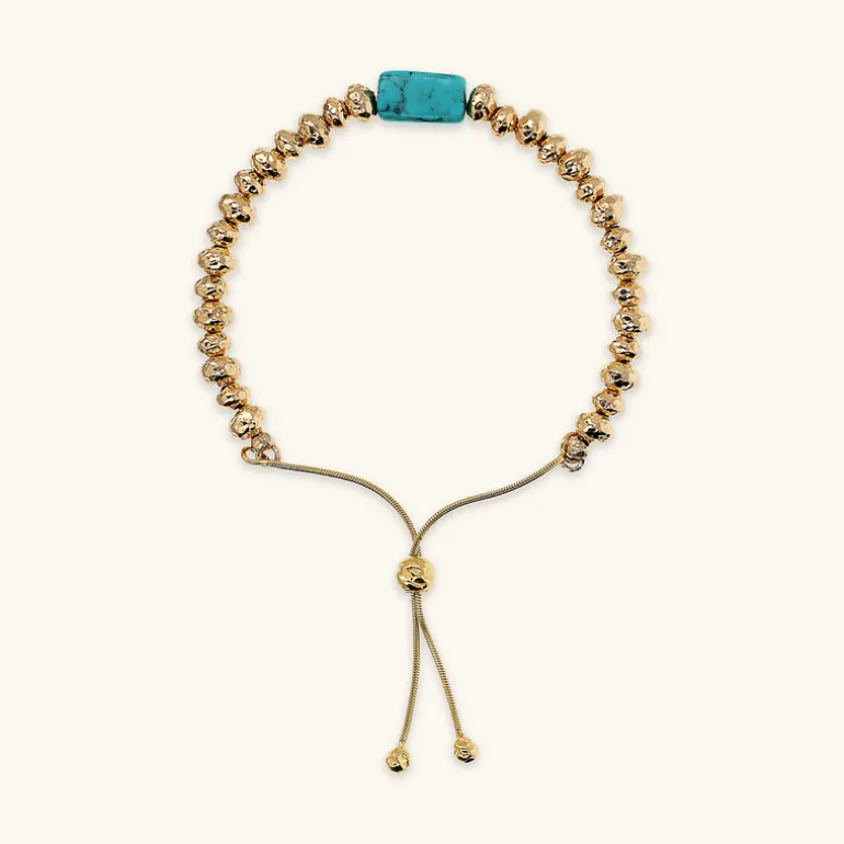 Bracciale Regolabile con Rondelle Martellate e Pietra Naturale Magnesite
