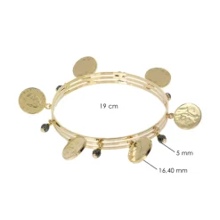 Bracciale Rigido con Pendenti Moneta ed Ematite Grigia