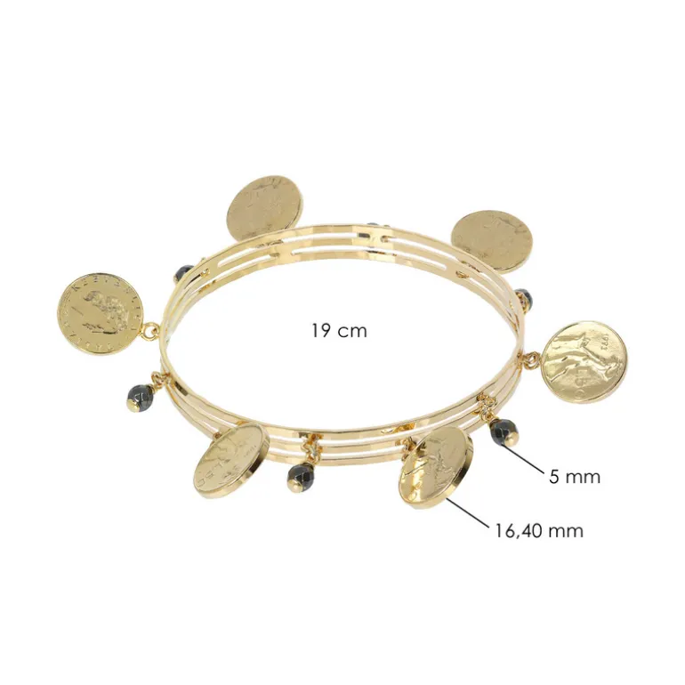 Bracciale Rigido con Pendenti Moneta ed Ematite Grigia