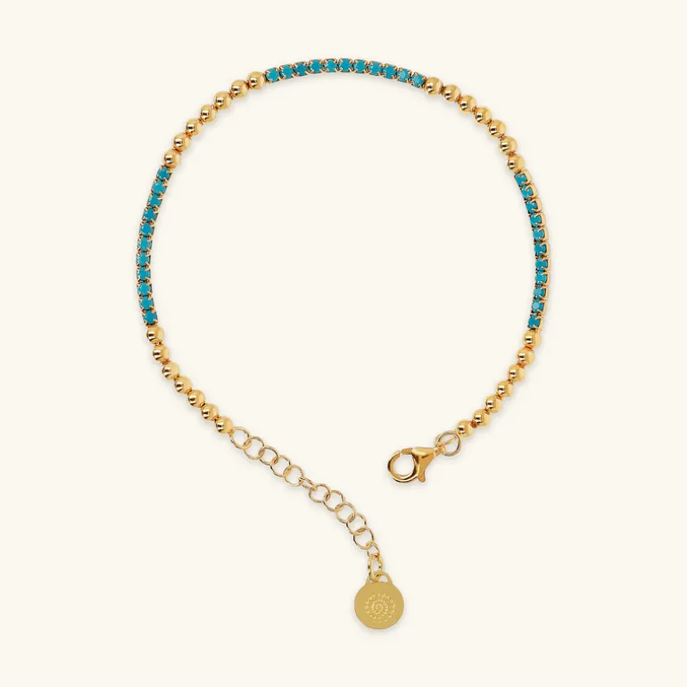 Bracciale Tennis Misto in Argento 925 Placcato Oro Giallo 18kt con Piccole Sfere e Cubic Zirconia