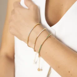 Bracciale Tennis Misto in Argento 925 Placcato Oro Giallo 18kt con Piccole Sfere e Cubic Zirconia