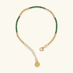 Bracciale Tennis Misto in Argento 925 Placcato Oro Giallo 18kt con Piccole Sfere e Cubic Zirconia