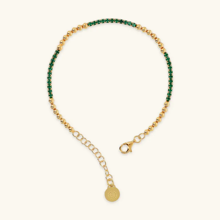 Bracciale Tennis Misto in Argento 925 Placcato Oro Giallo 18kt con Piccole Sfere e Cubic Zirconia