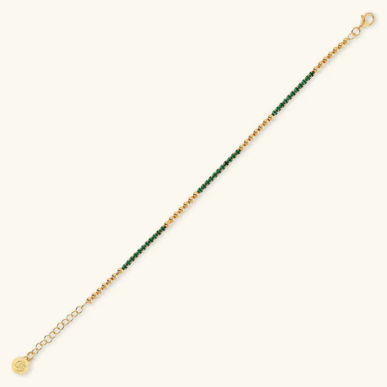 Bracciale Tennis Misto in Argento 925 Placcato Oro Giallo 18kt con Piccole Sfere e Cubic Zirconia