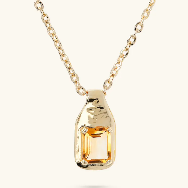 Collana Catena Forzatina con Pendente Martellato e Pietra Naturale
