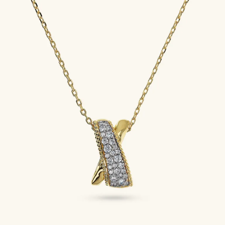 Collana Catena Forzatina con Pendente a Incrocio in Pavé di Cubic Zirconia