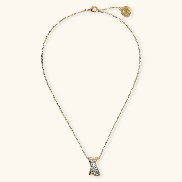 Collana Catena Forzatina con Pendente a Incrocio in Pavé di Cubic Zirconia