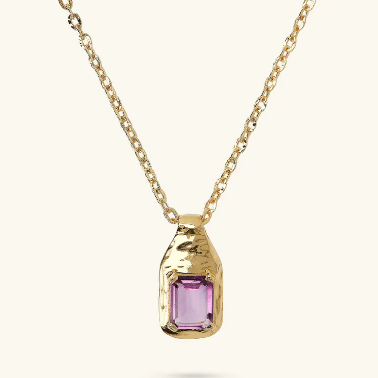 Collana Catena Forzatina con Pendente Martellato e Pietra Naturale