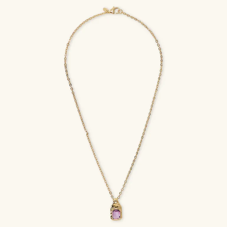 Collana Catena Forzatina con Pendente Martellato e Pietra Naturale