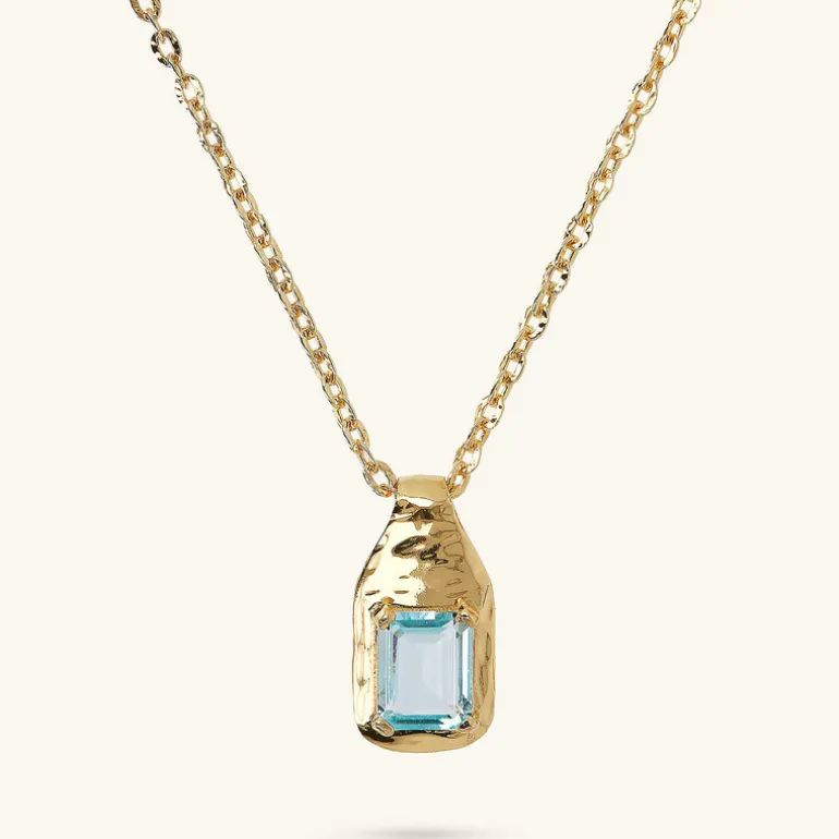 Collana Catena Forzatina con Pendente Martellato e Pietra Naturale
