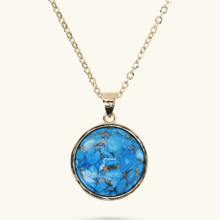 Collana Catena Rolo Diamantata con Pendente Tondo in Pietra Naturale Magnesite