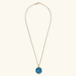 Collana Catena Rolo Diamantata con Pendente Tondo in Pietra Naturale Magnesite