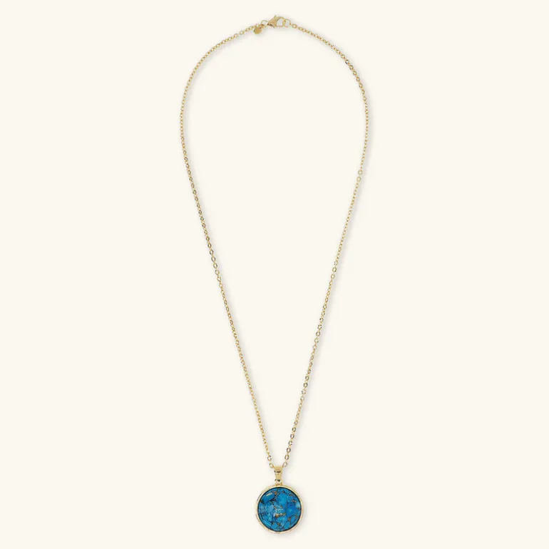 Collana Catena Rolo Diamantata con Pendente Tondo in Pietra Naturale Magnesite