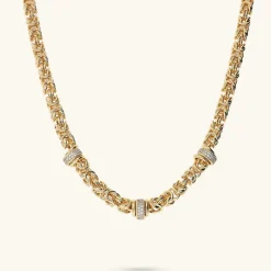 Collana Girocollo Catena Bizantina con Rondelle in Pavé di Cubic Zirconia