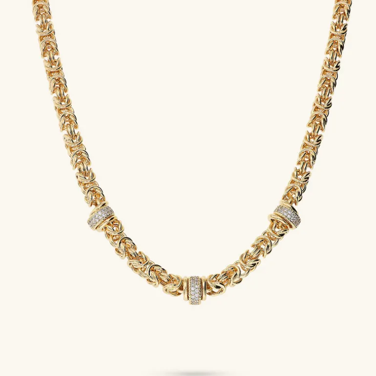 Collana Girocollo Catena Bizantina con Rondelle in Pavé di Cubic Zirconia