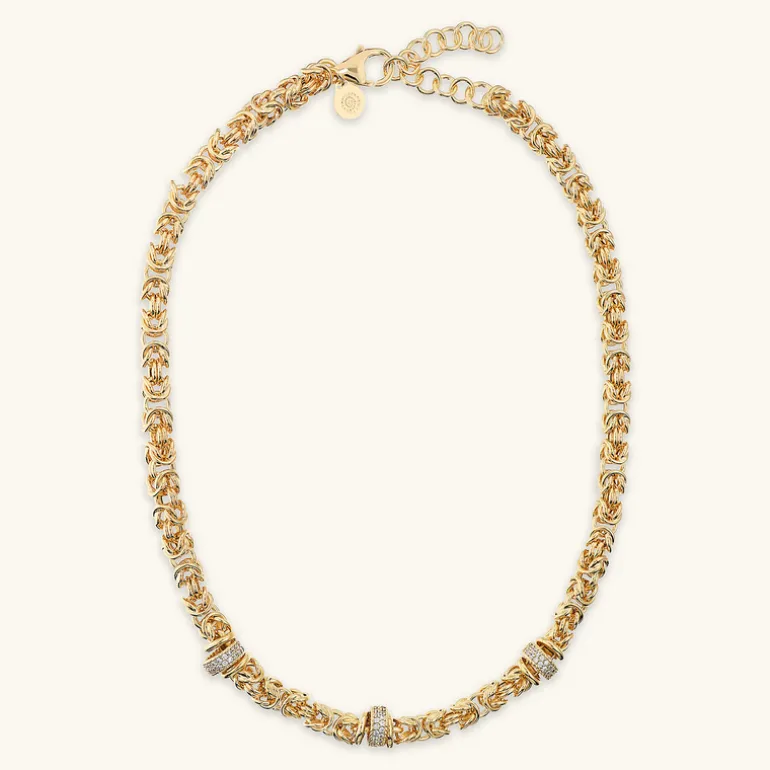 Collana Girocollo Catena Bizantina con Rondelle in Pavé di Cubic Zirconia