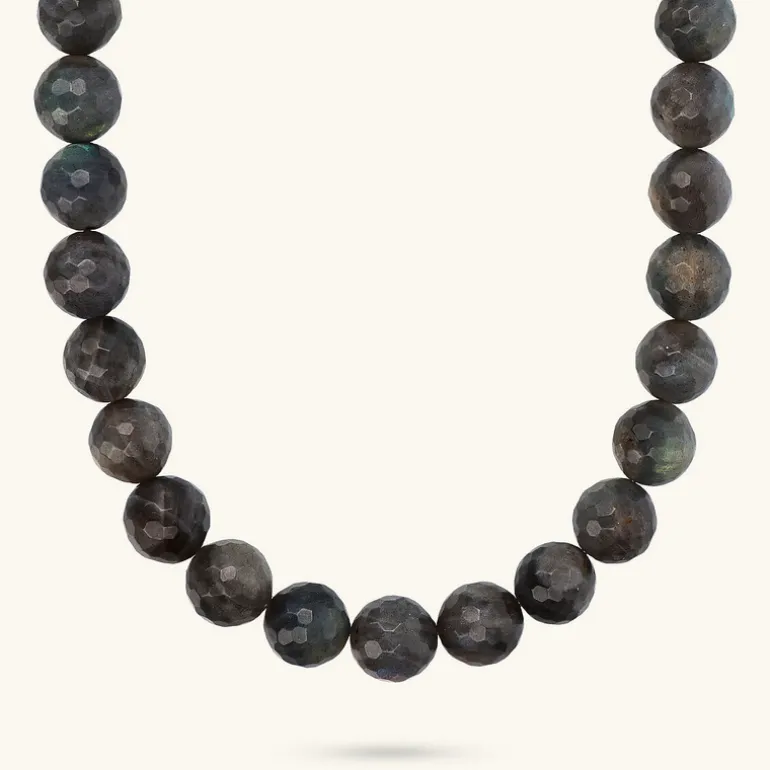 Collana Girocollo con Labradorite Sfaccettata in Argento 925 Placcato Oro Giallo 18kt