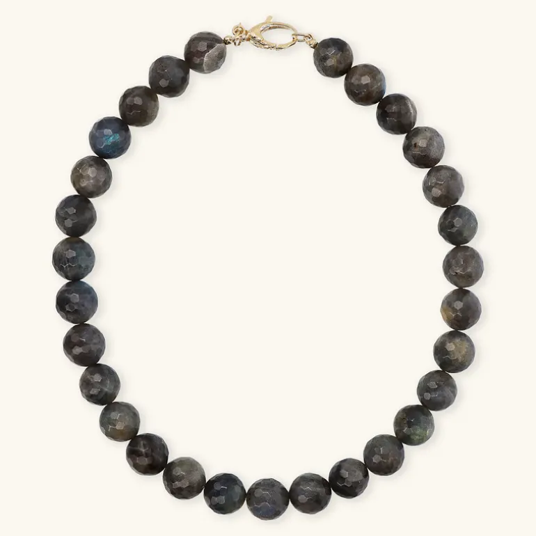 Collana Girocollo con Labradorite Sfaccettata in Argento 925 Placcato Oro Giallo 18kt