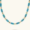 Collana Girocollo con Piccole Sfere Golden e Pietra Naturale Turchese